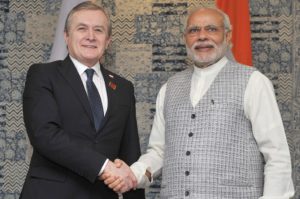 Prime Minister of India, Narendra Modi holding bilateral talks with the Deputy Prime Minister of Poland, Dr. Piotr Glinski, at the Make in India Centre, in Mumbai on February 13, 2016