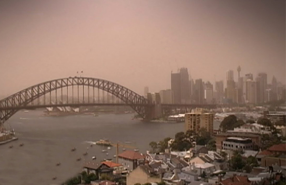 Dust storm strikes Sydney, flights cancelled.