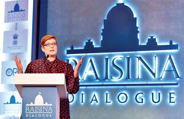 Foreign Minister of Australia, Marise Payne at Raisina Dialogue, New Delhi 