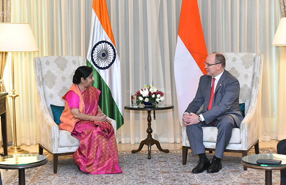 Indian External Affairs Minister, Sushma Swaraj discussed bilateral cooperation with Prince Albert II of Monaco