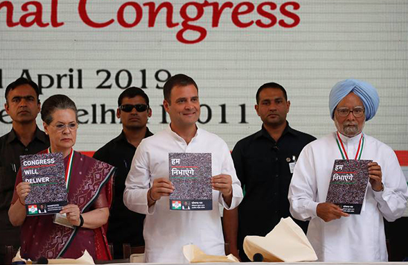 Congress Party President Rahul Gandhi, UPA Chief Sonia Gandhi, and former PM Manmohan Singh released the Congress’ Manifesto 