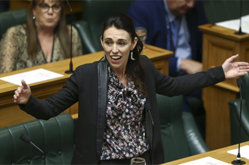 Prime Minister Jacinda Ardern speaks in parliament during the third reading of the zero carbon bill.