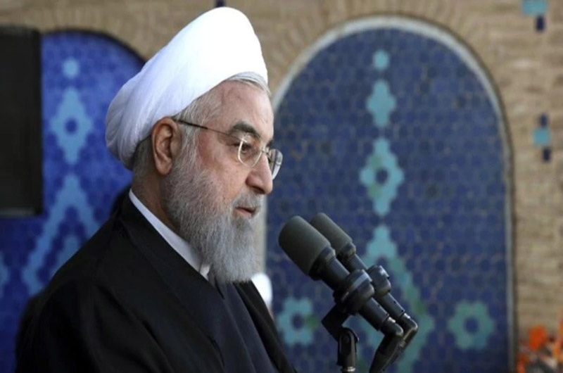 President Hassan Rouhani speaks in a public gathering at the city of Yazd, Iran.