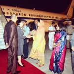 First Lady of the Republic of Korea, Mrs Kim Jung-sook welcomed by Minister of Food Processing Industries Harsimrat Kaur Badal on her arrival in India to participate at the Deepotsava & groundbreaking ceremony of Queen Hur Memorial Park Project, Ayodhya.
