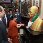 Smt. Sushma Swaraj pays respect to a bust of Mahatma Gandhi in UAE