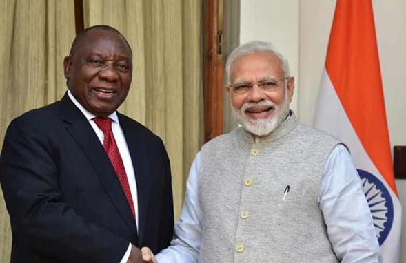 South African President and chief guest for the 70th Indian Republic Day, Cyril Ramphosa with Indian Prime Minister Narendra Modi