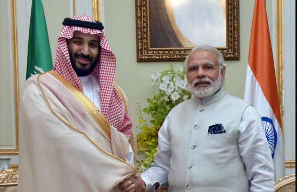 Indian Prime Minister Narendra Modi with the Crown Prince of Saudi Arabia, Mohammad bin Salman, 2016