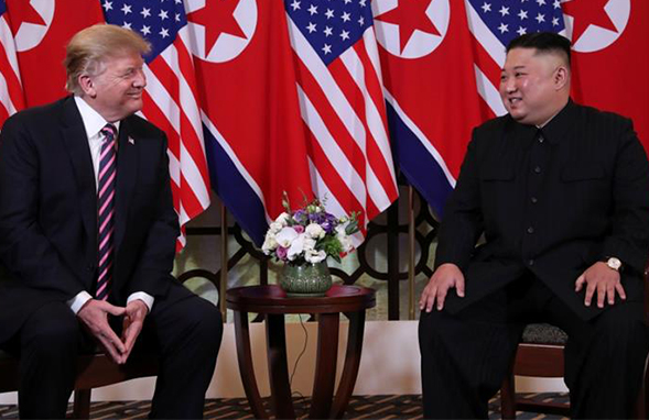 US President, Donald Trump with North Korean leader, Kim Jong-un at the second summit meeting in Vietnam