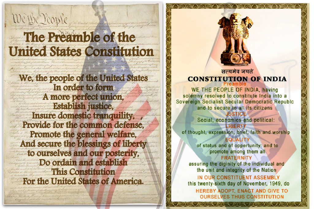 USA and India share a historic connection with both country's Constitution and Preamble