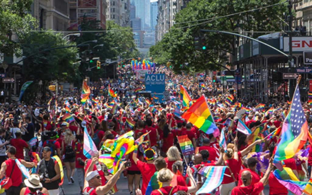 WorldPride Parade passing through New York streets