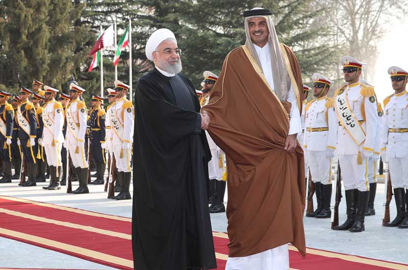 Iran’s President Hassan Rouhani received Qatar’s Emir Sheikh Tamim bin Ahmed Al-Thani with the ceremonial ‘Guard of Honour’