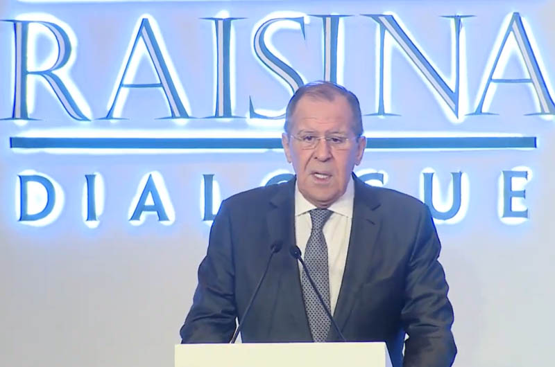 Russian Foreign Minister Sergey Lavrov addressing at the Raisina Dialogue in New Delhi