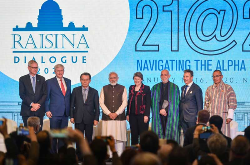 Indian Prime Minister Narendra Modi with other leaders of the world at the Raisina Dialogue 2020