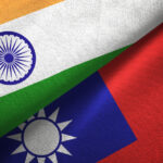Taiwan and India two flags together textile cloth, fabric texture